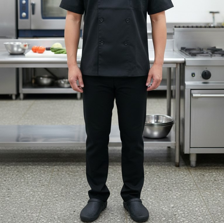 諾亞開發-機能廚師褲-黑色平口直筒工作褲