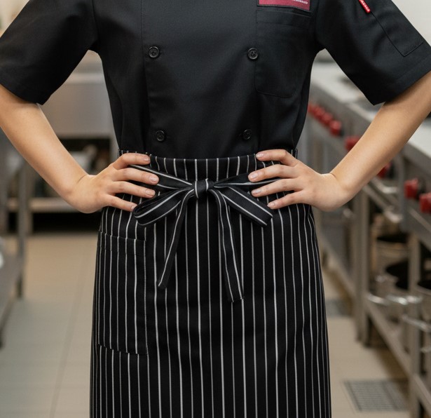 諾亞開發-及膝條紋圍裙-機能耐洗抗皺工作服訂做